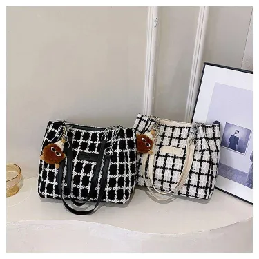 Trendy plaid Tweed Large Storage Capacity Shoulder Bags